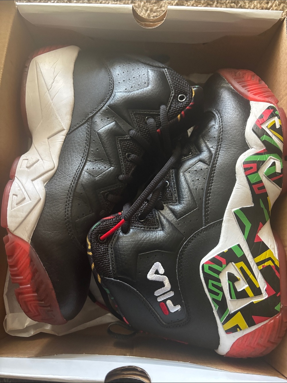FILA Kids Black, Red & Yellow High-Top Sneakers